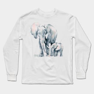 Adorable Watercolor Baby Elephant & Mum Long Sleeve T-Shirt